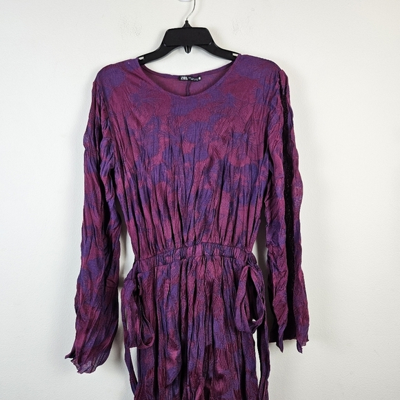 ZARA  Purple Wrinkled Jacquard Maxi Dress Size Small - Picture 10 of 15